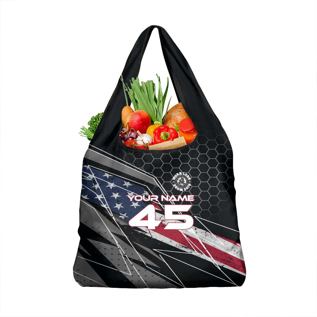 Custom American Flag Racing Grocery Bag Dirt Bike Motocross Racewear Hexagon and Lightning - Wonder Print Shop