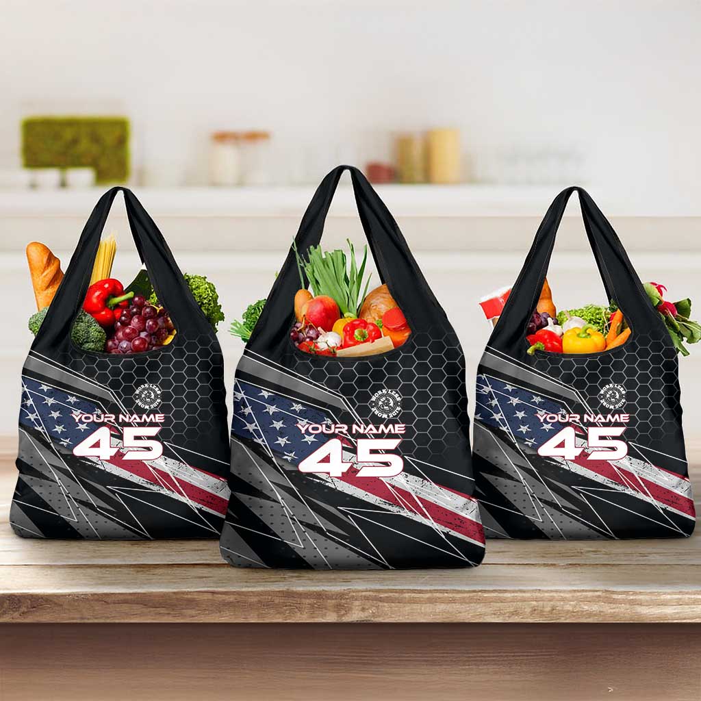 Custom American Flag Racing Grocery Bag Dirt Bike Motocross Racewear Hexagon and Lightning - Wonder Print Shop