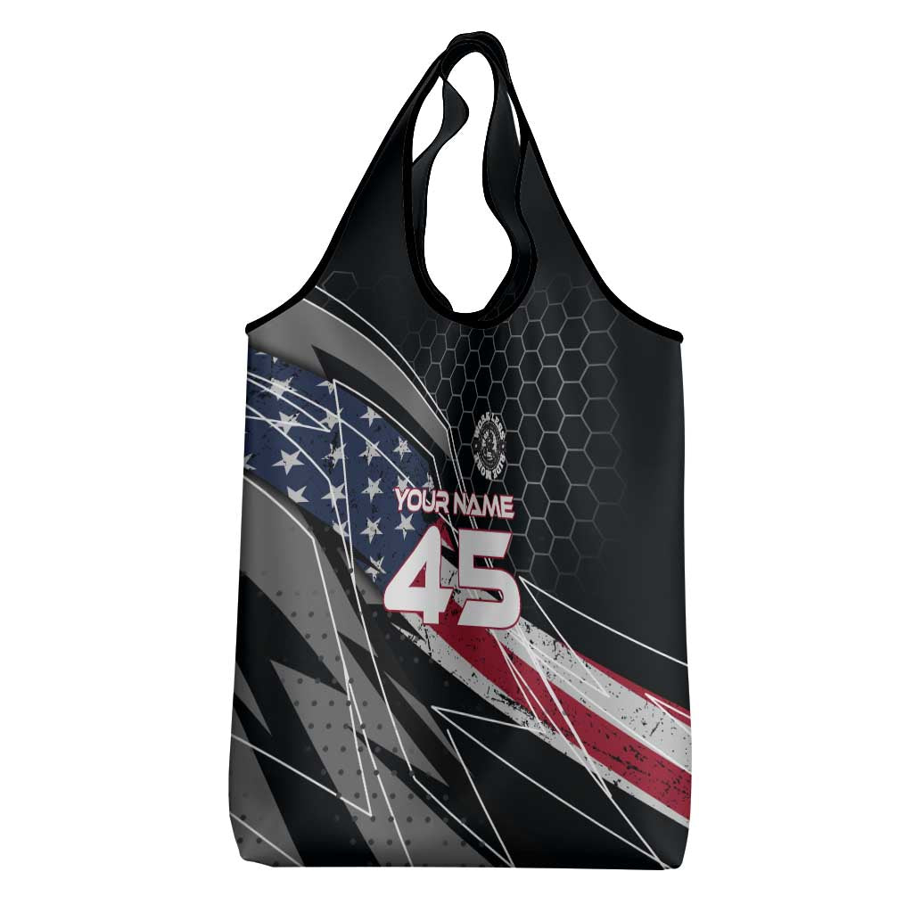 Custom American Flag Racing Grocery Bag Dirt Bike Motocross Racewear Hexagon and Lightning - Wonder Print Shop