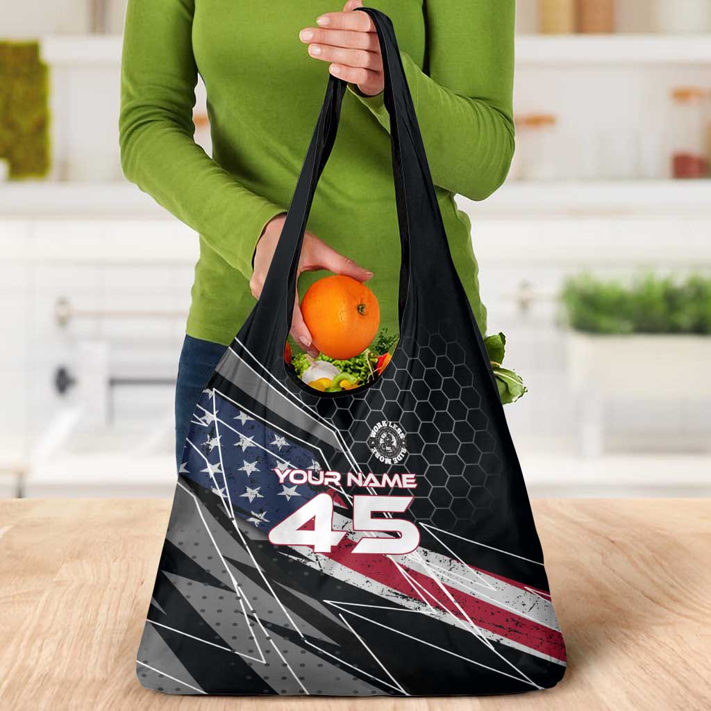 Custom American Flag Racing Grocery Bag Dirt Bike Motocross Racewear Hexagon and Lightning - Wonder Print Shop
