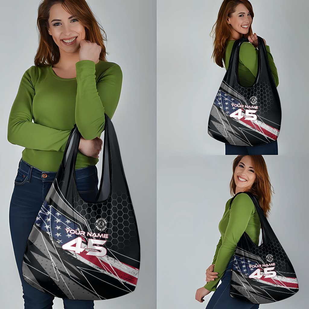 Custom American Flag Racing Grocery Bag Dirt Bike Motocross Racewear Hexagon and Lightning - Wonder Print Shop