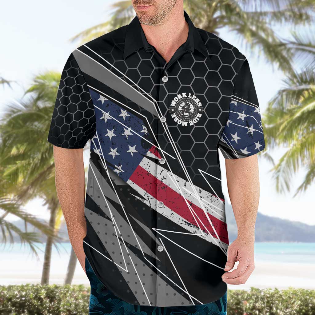 Custom American Flag Racing Hawaiian Shirt Dirt Bike Motocross Racewear Hexagon and Lightning - Wonder Print Shop