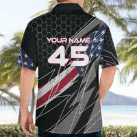 Custom American Flag Racing Hawaiian Shirt Dirt Bike Motocross Racewear Hexagon and Lightning - Wonder Print Shop