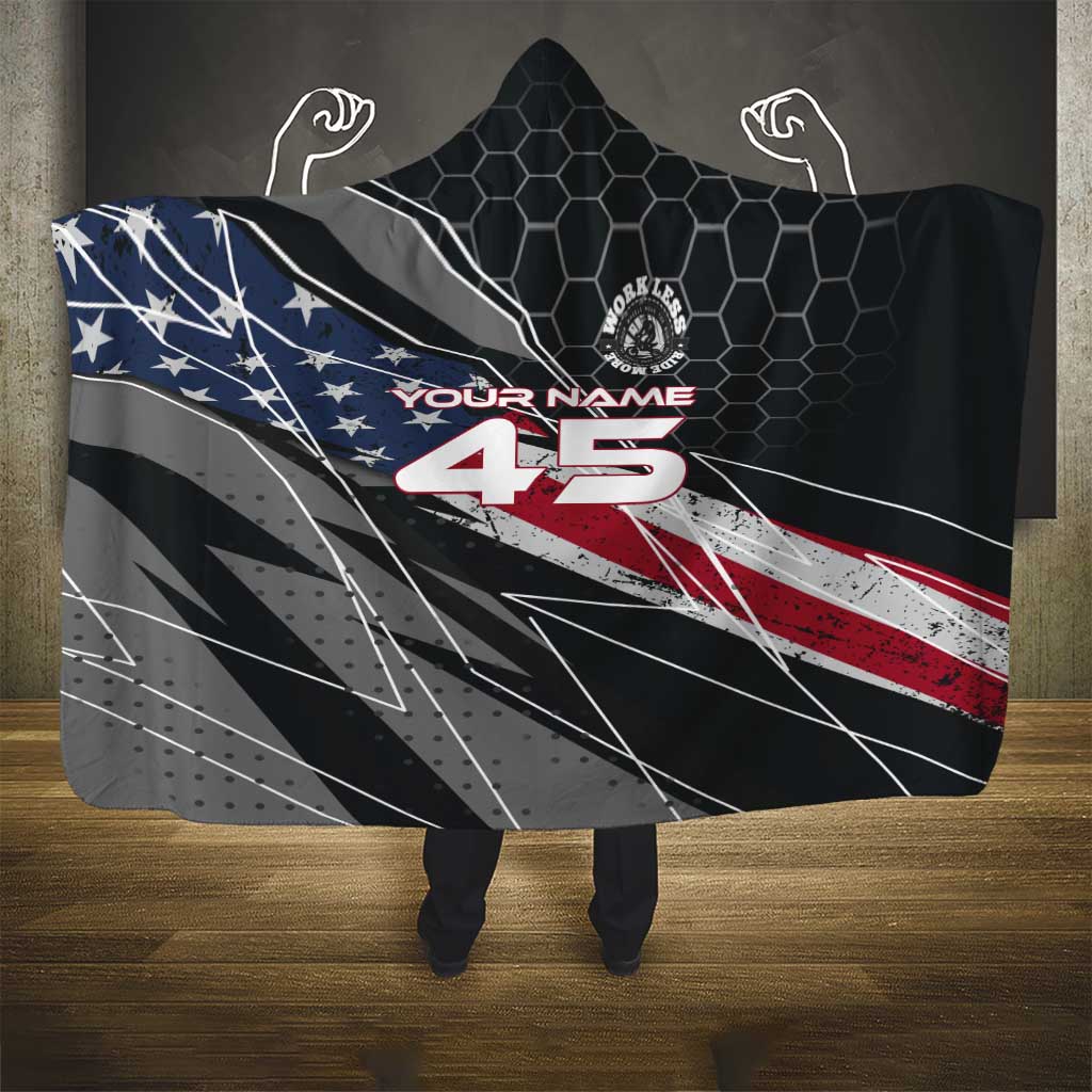 Custom American Flag Racing Hooded Blanket Dirt Bike Motocross Racewear Hexagon and Lightning - Wonder Print Shop