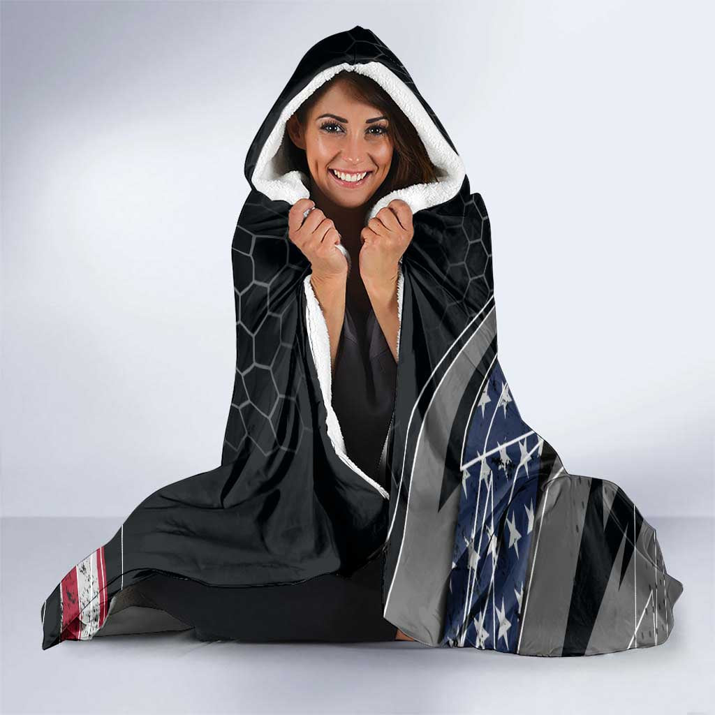 Custom American Flag Racing Hooded Blanket Dirt Bike Motocross Racewear Hexagon and Lightning - Wonder Print Shop