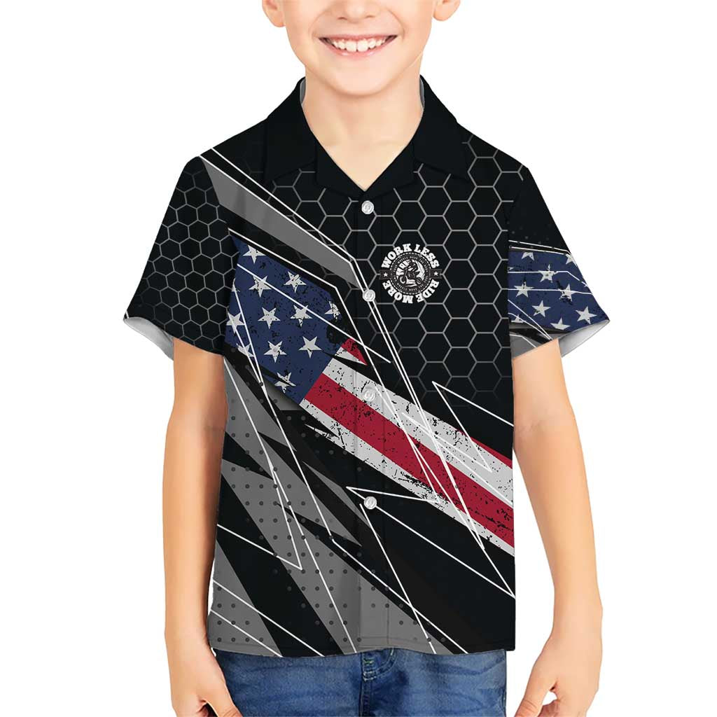 Custom American Flag Racing Kid Hawaiian Shirt Dirt Bike Motocross Racewear Hexagon and Lightning - Wonder Print Shop