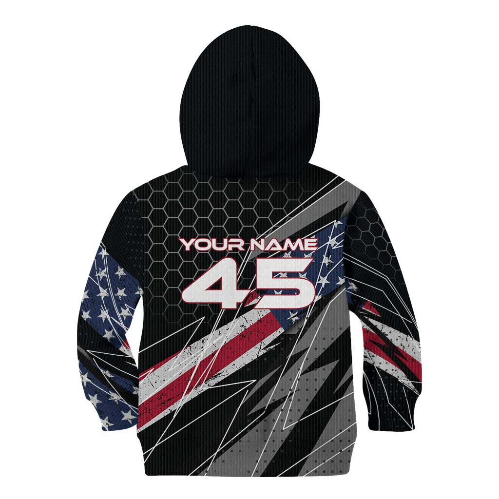 Custom American Flag Racing Kid Hoodie Dirt Bike Motocross Racewear Hexagon and Lightning - Wonder Print Shop
