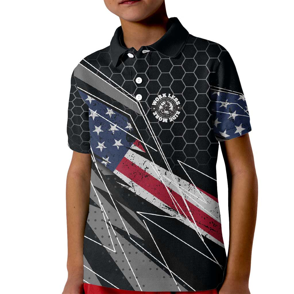 Custom American Flag Racing Kid Polo Shirt Dirt Bike Motocross Racewear Hexagon and Lightning - Wonder Print Shop