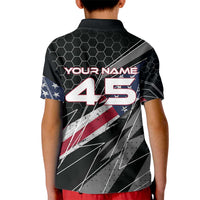 Custom American Flag Racing Kid Polo Shirt Dirt Bike Motocross Racewear Hexagon and Lightning - Wonder Print Shop