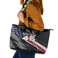 Custom American Flag Racing Leather Tote Bag Dirt Bike Motocross Racewear Hexagon and Lightning - Wonder Print Shop