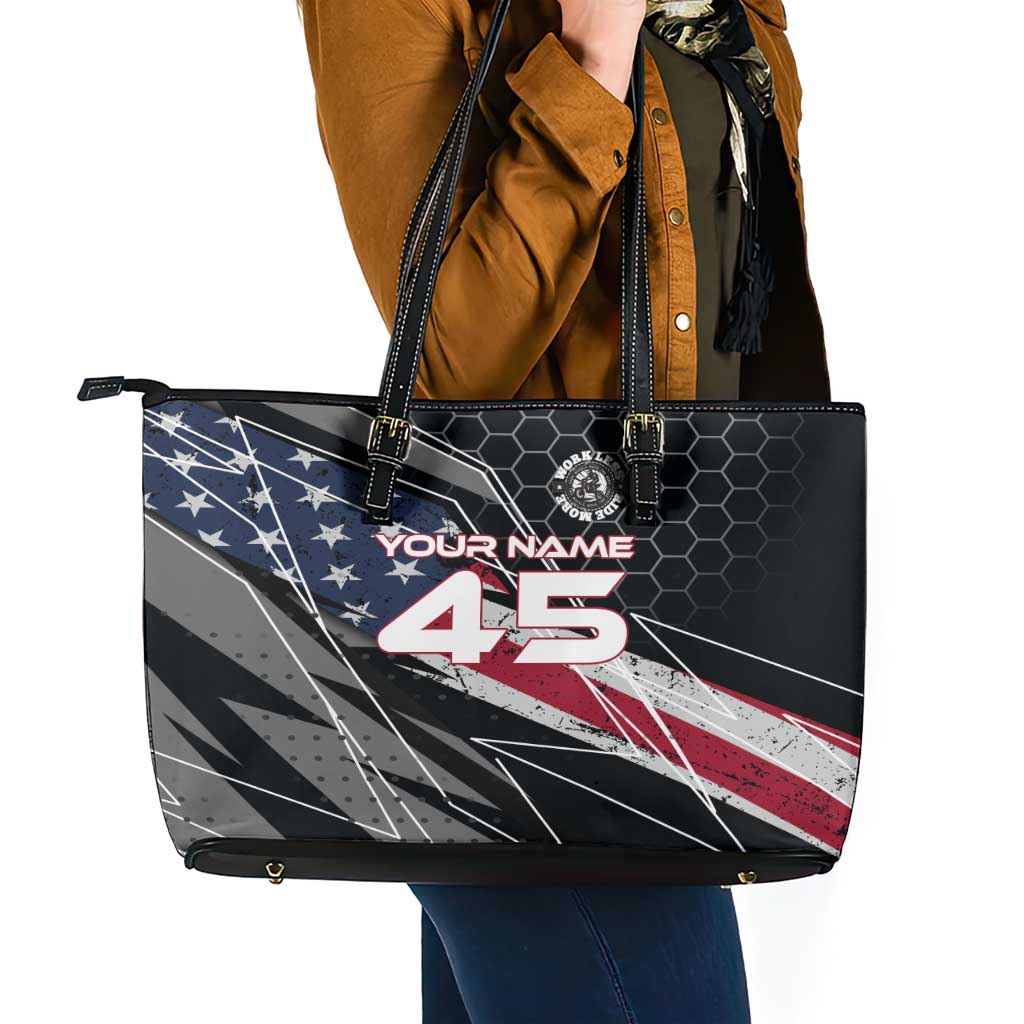 Custom American Flag Racing Leather Tote Bag Dirt Bike Motocross Racewear Hexagon and Lightning - Wonder Print Shop