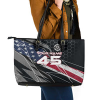 Custom American Flag Racing Leather Tote Bag Dirt Bike Motocross Racewear Hexagon and Lightning - Wonder Print Shop