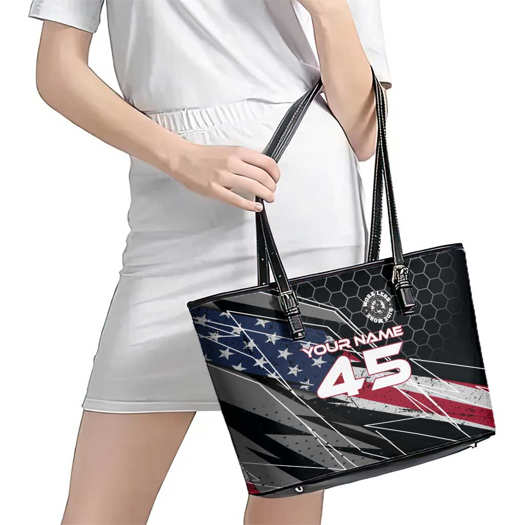 Custom American Flag Racing Leather Tote Bag Dirt Bike Motocross Racewear Hexagon and Lightning - Wonder Print Shop