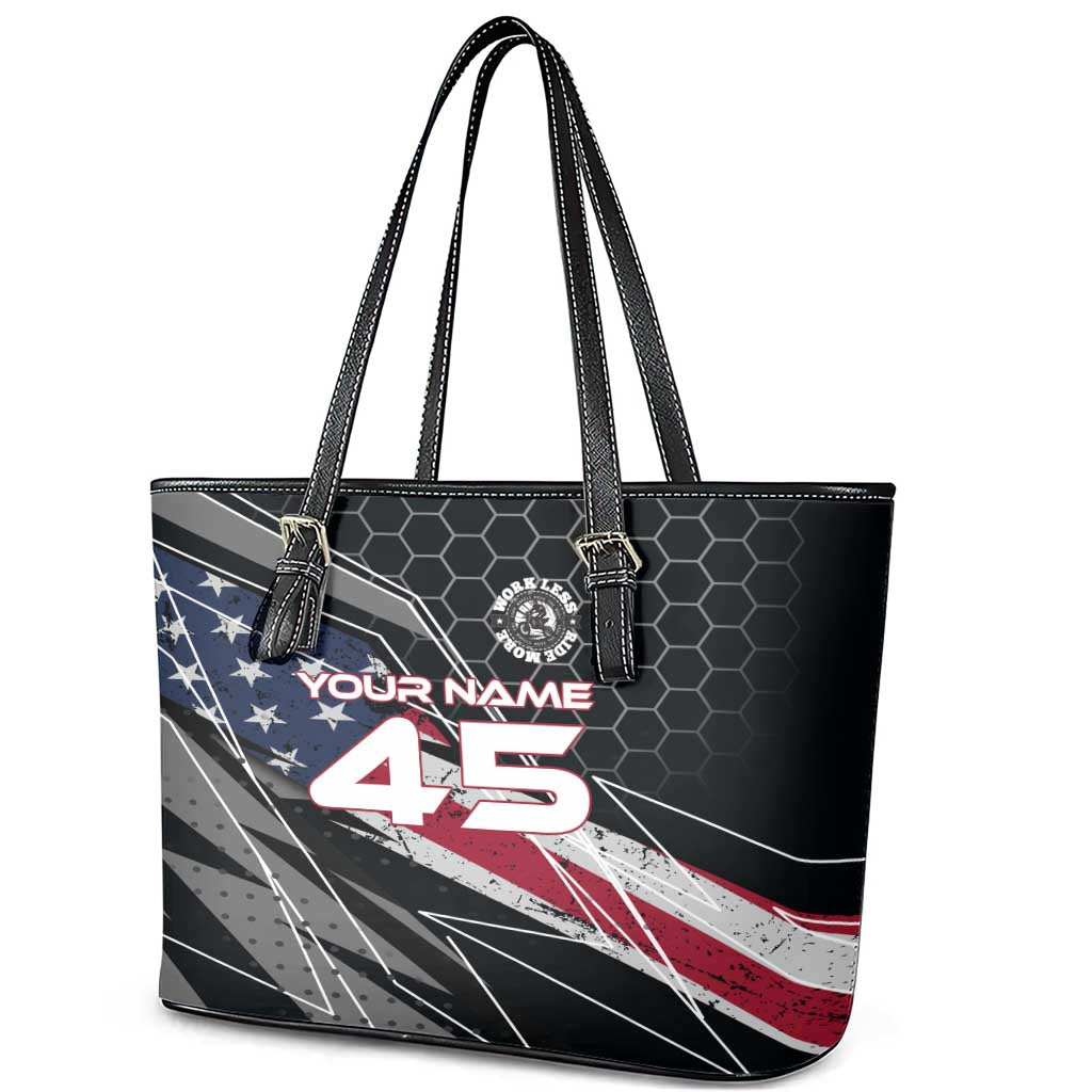 Custom American Flag Racing Leather Tote Bag Dirt Bike Motocross Racewear Hexagon and Lightning - Wonder Print Shop