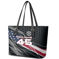 Custom American Flag Racing Leather Tote Bag Dirt Bike Motocross Racewear Hexagon and Lightning - Wonder Print Shop