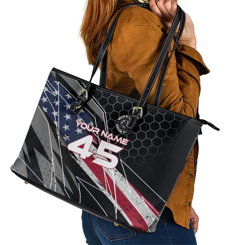 Custom American Flag Racing Leather Tote Bag Dirt Bike Motocross Racewear Hexagon and Lightning - Wonder Print Shop