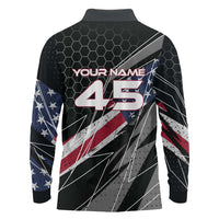 Custom American Flag Racing Long Sleeve Polo Shirt Dirt Bike Motocross Racewear Hexagon and Lightning - Wonder Print Shop