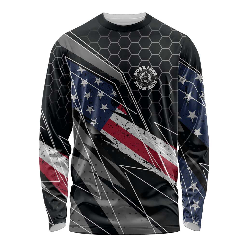 Custom American Flag Racing Long Sleeve Shirt Dirt Bike Motocross Racewear Hexagon and Lightning - Wonder Print Shop