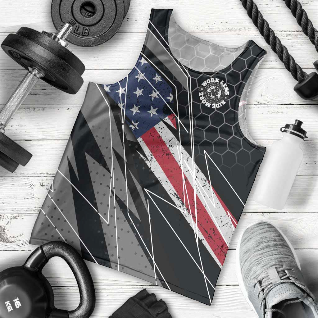 Custom American Flag Racing Men Tank Top Dirt Bike Motocross Racewear Hexagon and Lightning - Wonder Print Shop