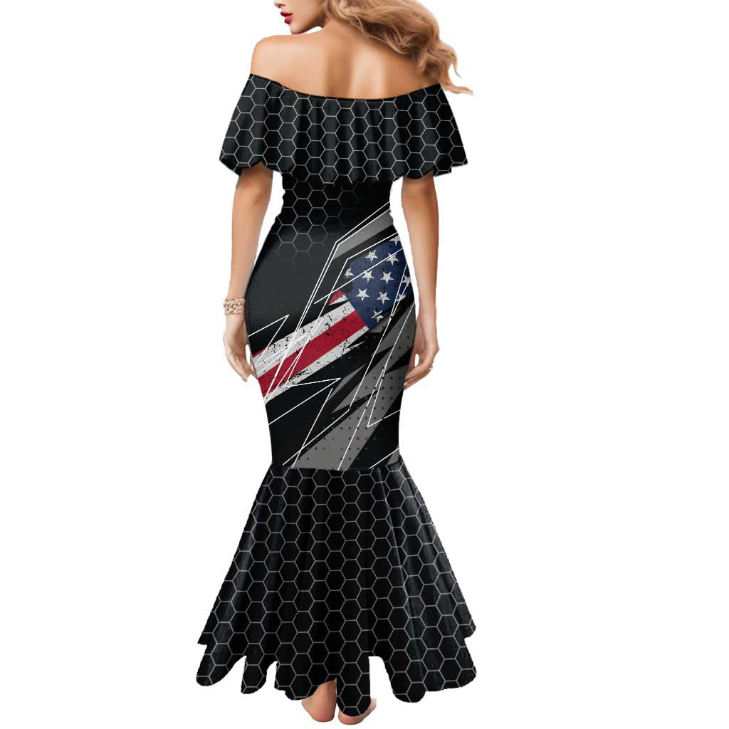 Custom American Flag Racing Mermaid Dress Dirt Bike Motocross Racewear Hexagon and Lightning - Wonder Print Shop