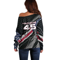 Custom American Flag Racing Off Shoulder Sweater Dirt Bike Motocross Racewear Hexagon and Lightning - Wonder Print Shop