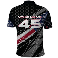Custom American Flag Racing Polo Shirt Dirt Bike Motocross Racewear Hexagon and Lightning - Wonder Print Shop