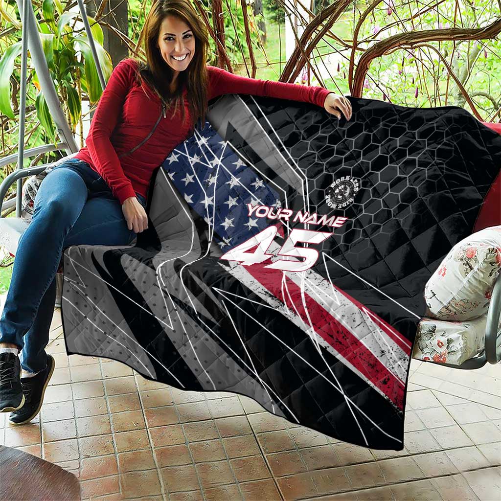 Custom American Flag Racing Quilt Dirt Bike Motocross Racewear Hexagon and Lightning - Wonder Print Shop
