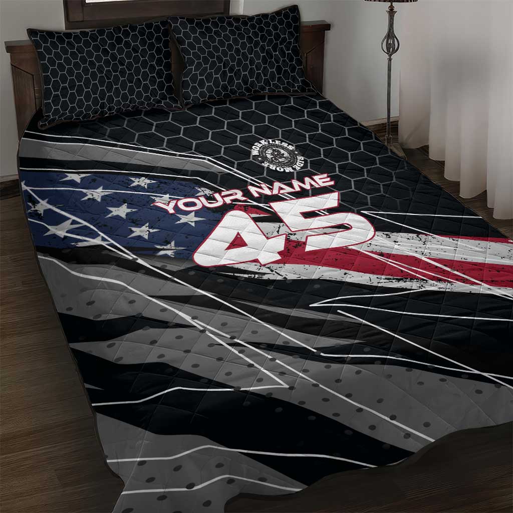 Custom American Flag Racing Quilt Bed Set Dirt Bike Motocross Racewear Hexagon and Lightning - Wonder Print Shop