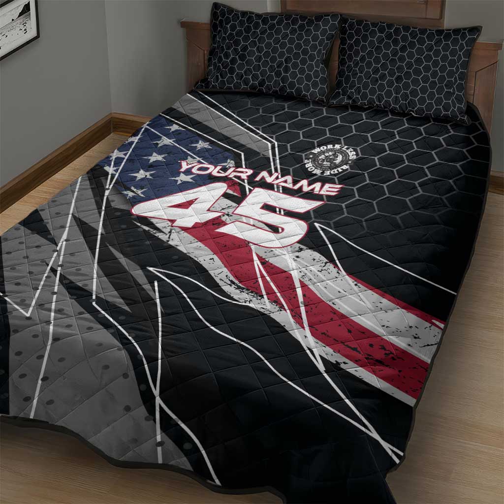 Custom American Flag Racing Quilt Bed Set Dirt Bike Motocross Racewear Hexagon and Lightning - Wonder Print Shop