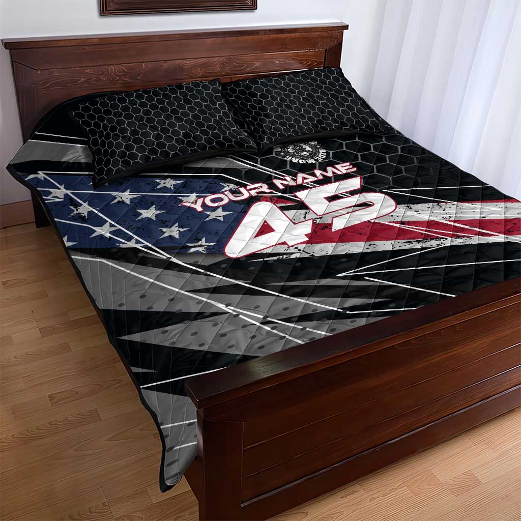 Custom American Flag Racing Quilt Bed Set Dirt Bike Motocross Racewear Hexagon and Lightning - Wonder Print Shop