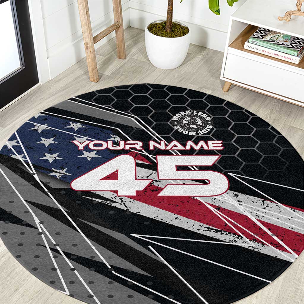 Custom American Flag Racing Round Carpet Dirt Bike Motocross Racewear Hexagon and Lightning - Wonder Print Shop