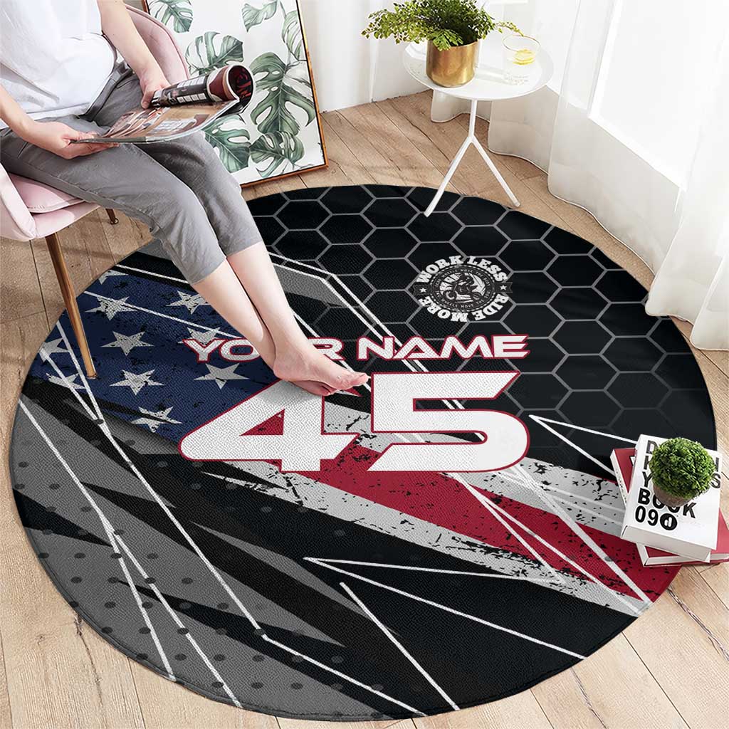 Custom American Flag Racing Round Carpet Dirt Bike Motocross Racewear Hexagon and Lightning - Wonder Print Shop