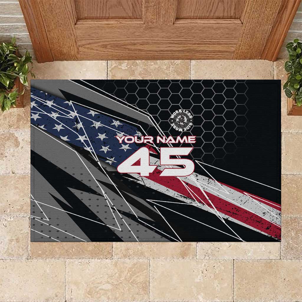 Custom American Flag Racing Rubber Doormat Dirt Bike Motocross Racewear Hexagon and Lightning - Wonder Print Shop