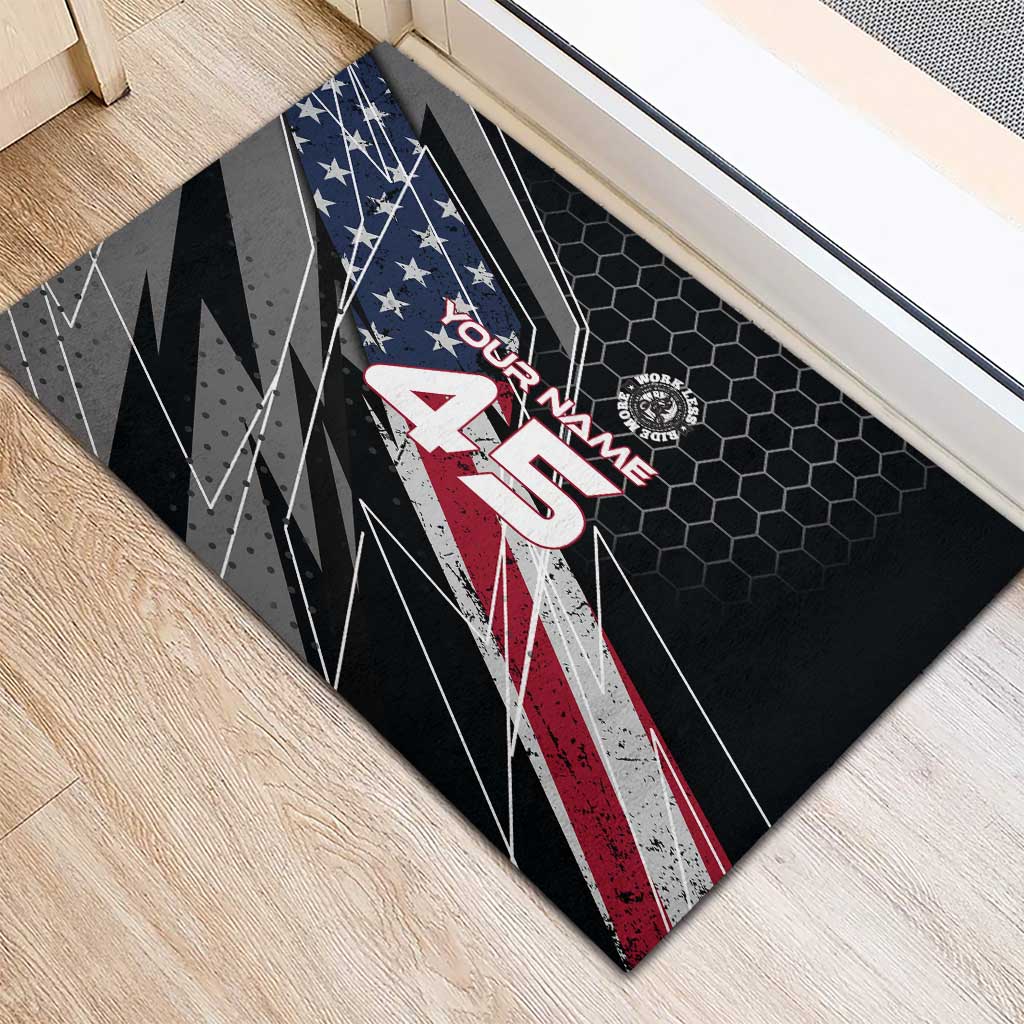Custom American Flag Racing Rubber Doormat Dirt Bike Motocross Racewear Hexagon and Lightning - Wonder Print Shop