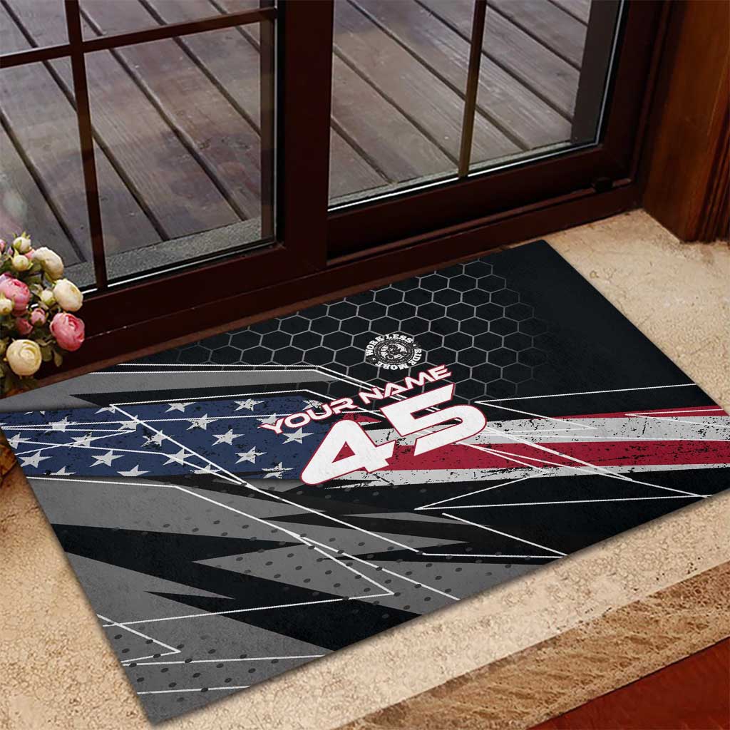 Custom American Flag Racing Rubber Doormat Dirt Bike Motocross Racewear Hexagon and Lightning - Wonder Print Shop