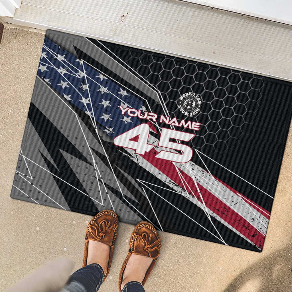 Custom American Flag Racing Rubber Doormat Dirt Bike Motocross Racewear Hexagon and Lightning - Wonder Print Shop