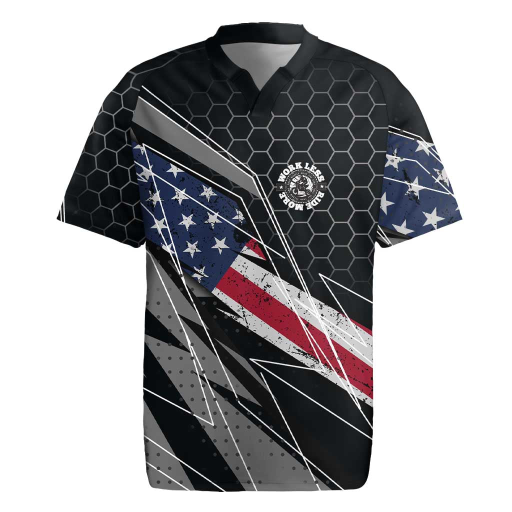 Custom American Flag Racing Rugby Jersey Dirt Bike Motocross Racewear Hexagon and Lightning - Wonder Print Shop