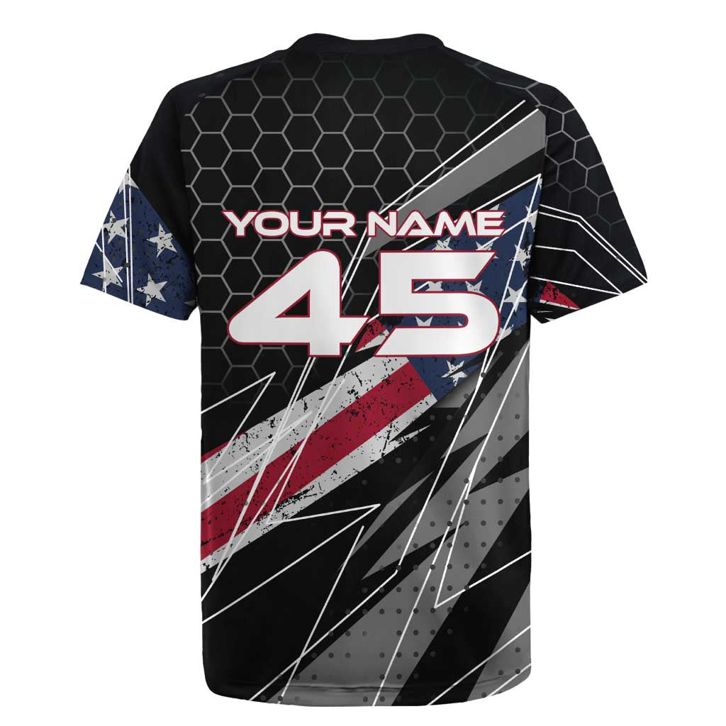Custom American Flag Racing Rugby Jersey Dirt Bike Motocross Racewear Hexagon and Lightning - Wonder Print Shop