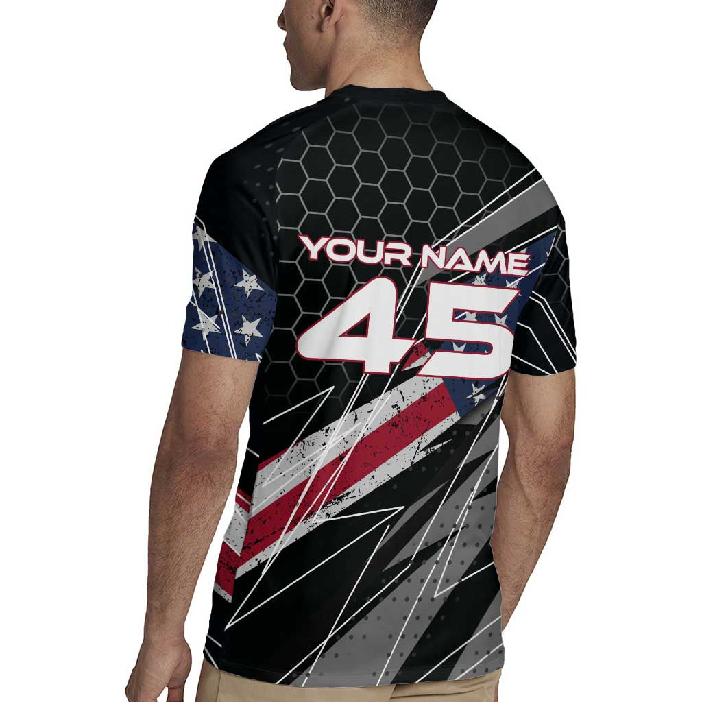 Custom American Flag Racing Rugby Jersey Dirt Bike Motocross Racewear Hexagon and Lightning - Wonder Print Shop