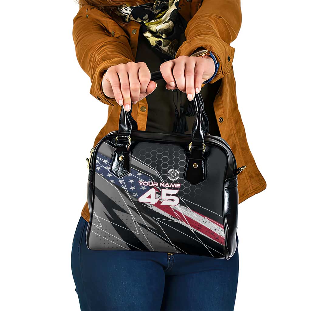 Custom American Flag Racing Shoulder Handbag Dirt Bike Motocross Racewear Hexagon and Lightning - Wonder Print Shop