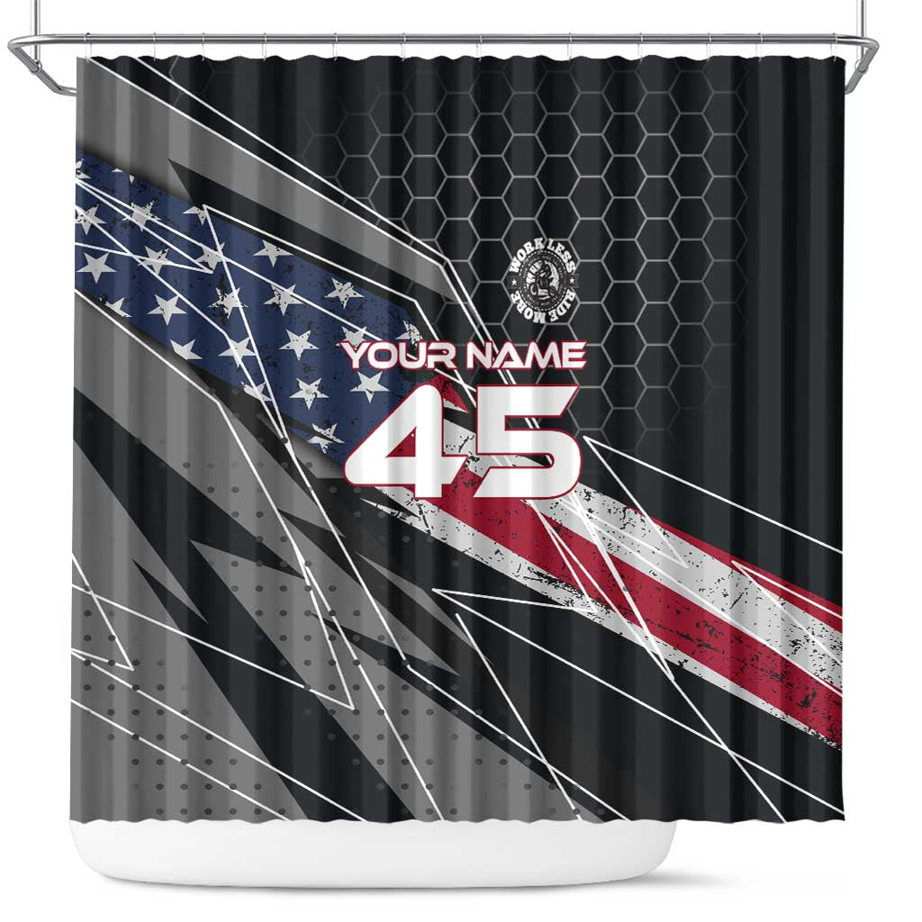 Custom American Flag Racing Shower Curtain Dirt Bike Motocross Racewear Hexagon and Lightning - Wonder Print Shop