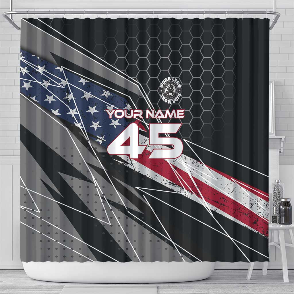 Custom American Flag Racing Shower Curtain Dirt Bike Motocross Racewear Hexagon and Lightning - Wonder Print Shop