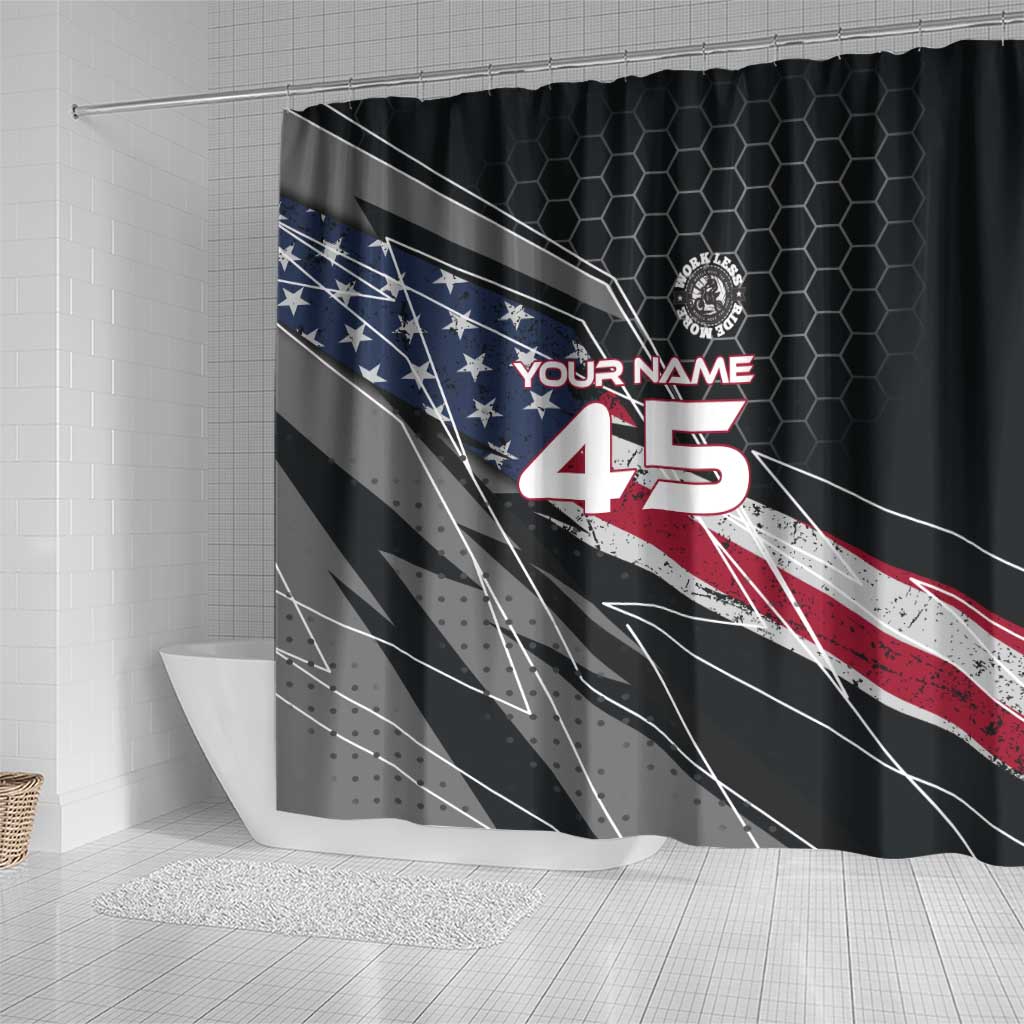 Custom American Flag Racing Shower Curtain Dirt Bike Motocross Racewear Hexagon and Lightning - Wonder Print Shop