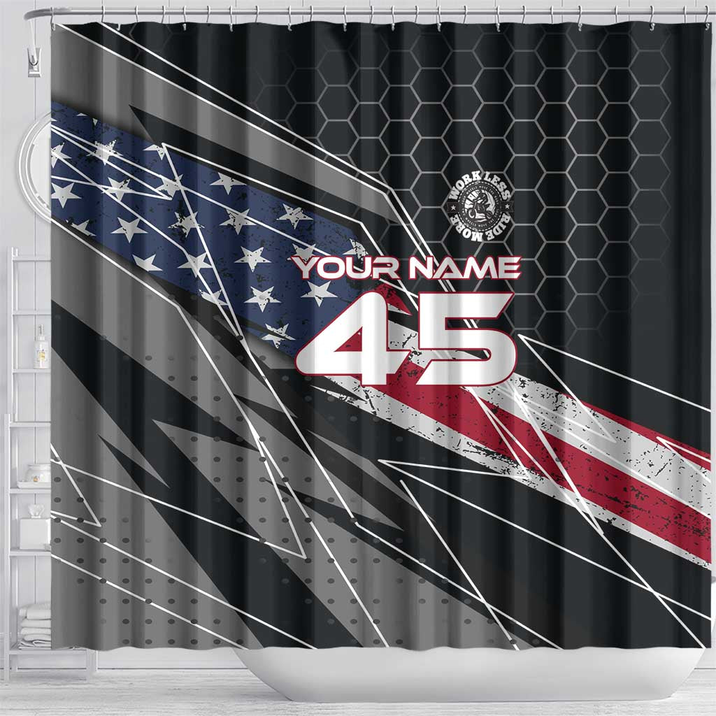 Custom American Flag Racing Shower Curtain Dirt Bike Motocross Racewear Hexagon and Lightning - Wonder Print Shop