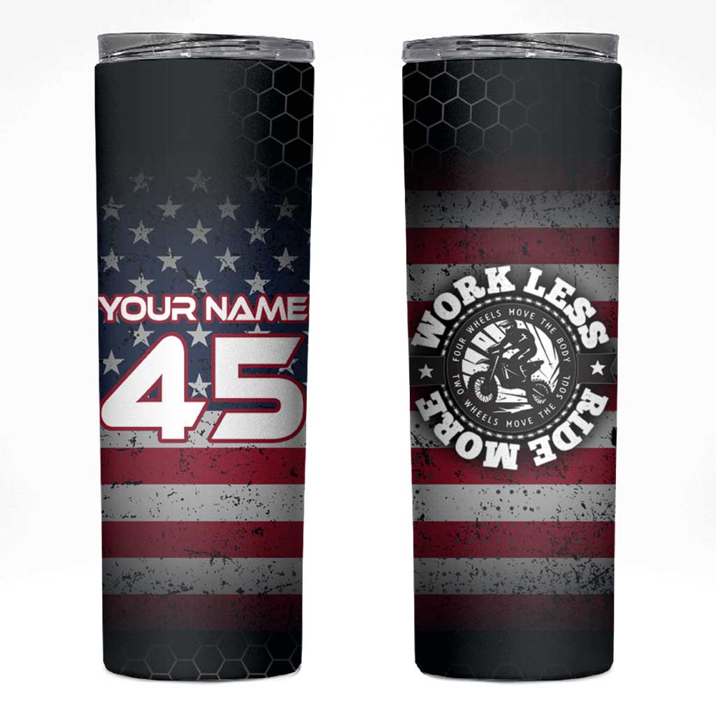 Custom American Flag Racing Skinny Tumbler Dirt Bike Motocross Racewear Hexagon and Lightning - Wonder Print Shop