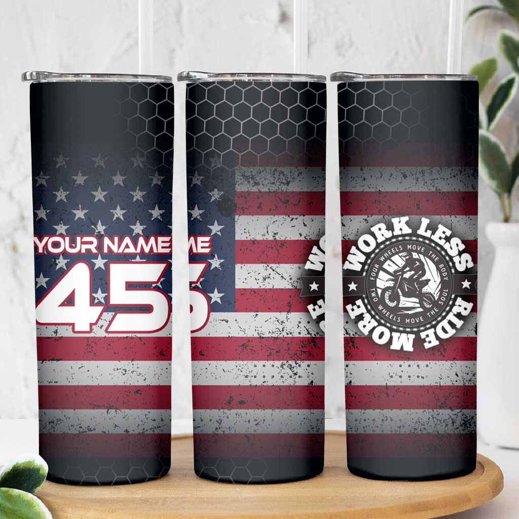 Custom American Flag Racing Skinny Tumbler Dirt Bike Motocross Racewear Hexagon and Lightning - Wonder Print Shop