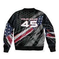 Custom American Flag Racing Sleeve Zip Bomber Jacket Dirt Bike Motocross Racewear Hexagon and Lightning - Wonder Print Shop