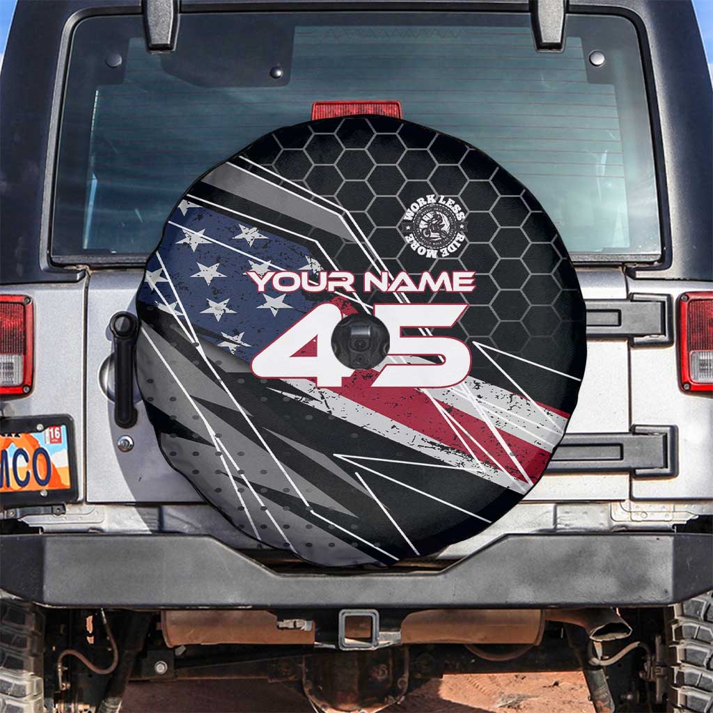 Custom American Flag Racing Spare Tire Cover Dirt Bike Motocross Racewear Hexagon and Lightning - Wonder Print Shop