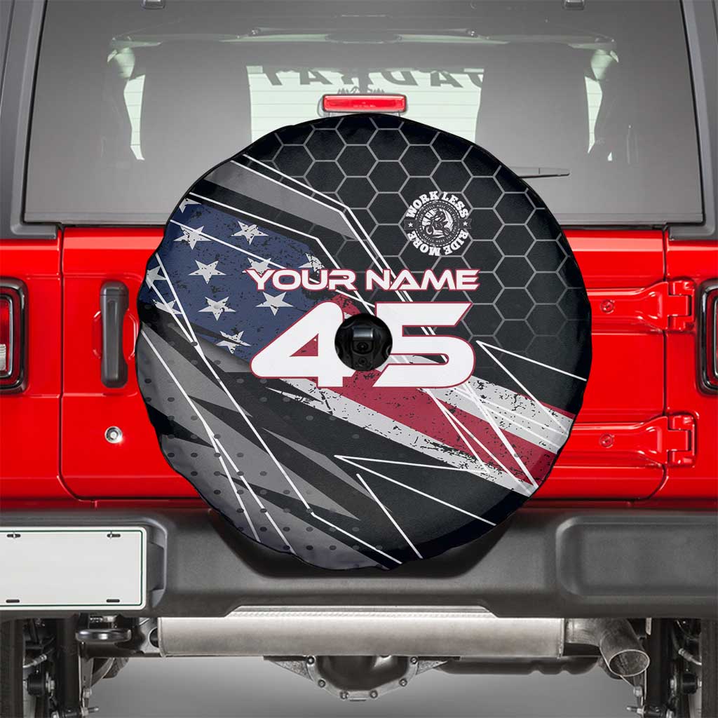 Custom American Flag Racing Spare Tire Cover Dirt Bike Motocross Racewear Hexagon and Lightning - Wonder Print Shop