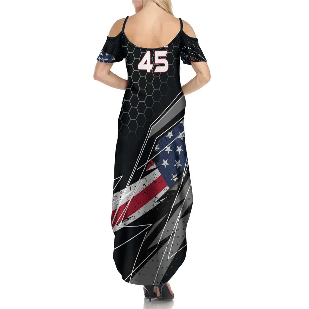 Custom American Flag Racing Summer Maxi Dress Dirt Bike Motocross Racewear Hexagon and Lightning - Wonder Print Shop
